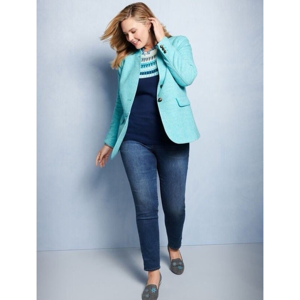 TALBOTS Classic Shetland Blazer Bicolor Herringbone Women' Plus Sz 14 Wool Blend - Picture 2 of 11